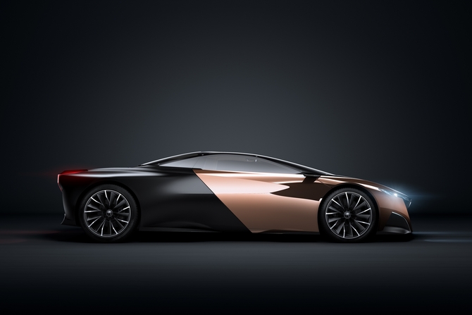 The car mixes a copper and black exterior