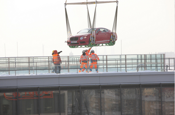 New Bentley Continental V8 Helicoptered into Munich