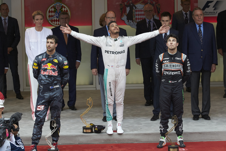 The podium in the principality was completed by Mexican Force India driver Sergio Perez