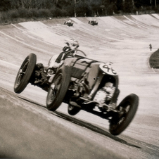 The car was raced around the banked Brooklands circuit by Sir Henry Birkin