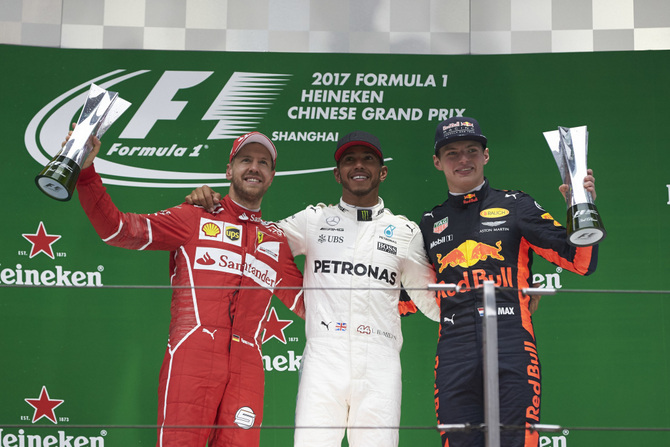 Sebastian Vettel and Max Verstappen were alongside Hamilton on the podium of the Chinsese Grand Prix