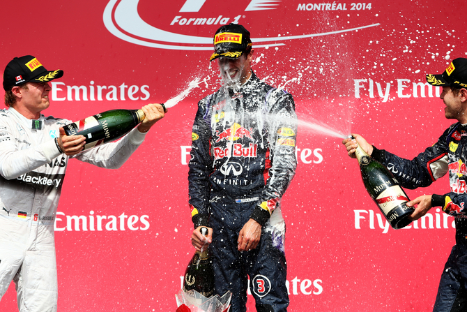 The usual champagne bath in Ricciardo's victory