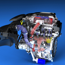 The engine features two small turbos, a top-mounted throttle body and short distances between the turbo and engine