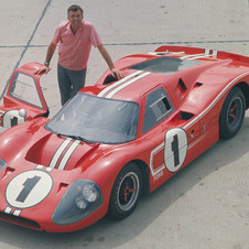 Shelby posing with the GT40 Mk.IV that ran in two races the 12 Hours of Sebring and 24 Hours of Le Mans and won both