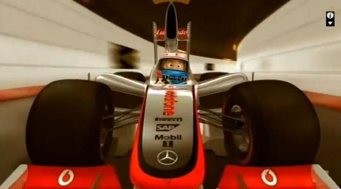 O desenho animado Jenson Button ao volante do Fórmula 1 da McLaren